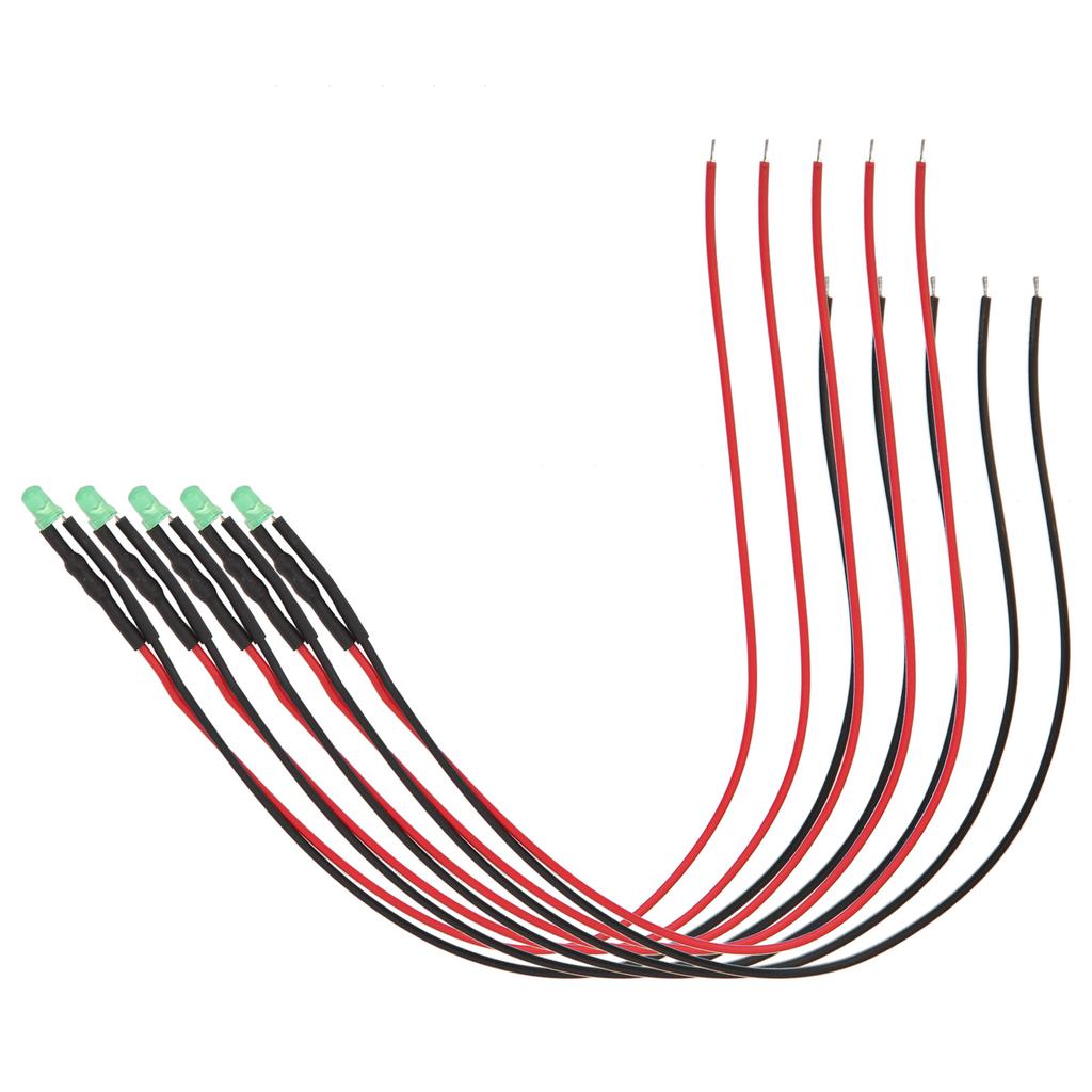 100Pcs LED Pre Wired LightEmitting Diode 12V Round Head High Brightness InLine Beads 3mm 20cm(Green