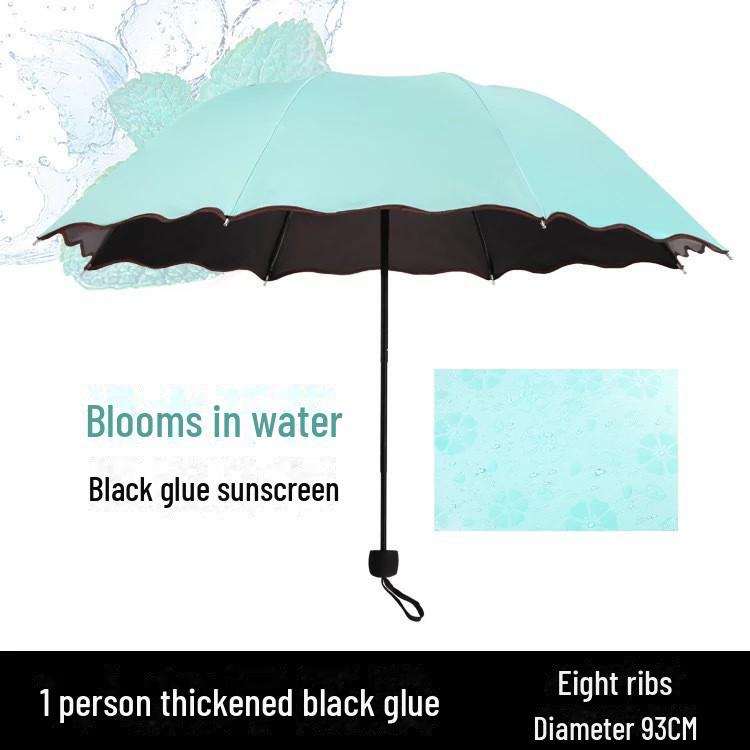 Dual-Use Water-Blooming Parasol: Foldable, Sun & Rain Black Glue Umbrella, Customizable LOGO.