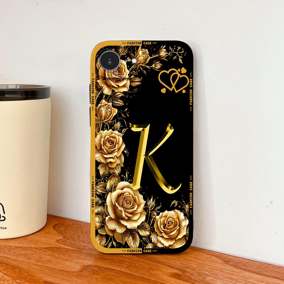 Luxury Rose Letters Case For iPhone 17E 16E Phone Back Cover For iPhone SE 2026 Soft Liquid Silicone Camera Protection Funda