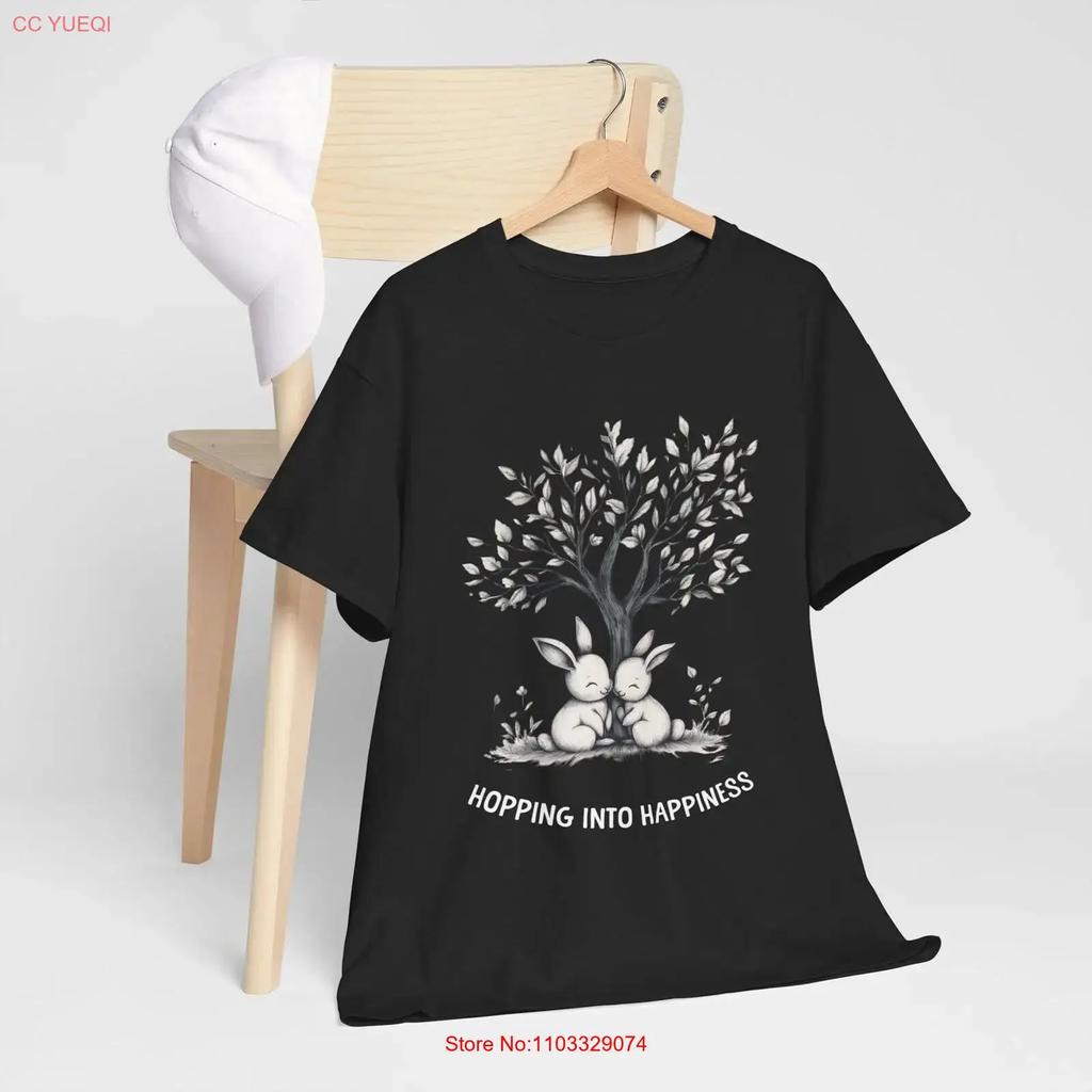 Whimsical Bunny Tree T Shirt Hopping Into Happiness Cute Rabbit Tattoo Style Heavy Cotton for Her Him vintage Washed streetwear