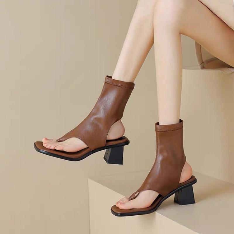 Fashion Thick-heeled Thick-soled Roman Shoes 2024 New Women's Thong Sandals Summer Fashion High Top Sandals Casual Versatile High Heels