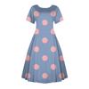 Women's Casual Fashion  Dress Vintage Sunflower Printed Round Short Sleeve Waisted Midi Long Big Swing Dresses
