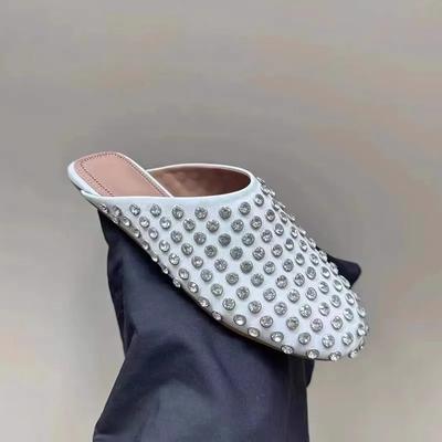 Роскошные тапочки со стразами, женская обувь для отдыха на природе, летние трендовые балетки с кристаллами, повседневная обувь из черной кожи