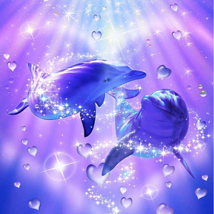 5D Diamond Painting Diy Round Diamond Full Diamond Living Room Bedroom Children'S Underwater World Dolphin Hanging Painting Nordic Wind Bright Diamond