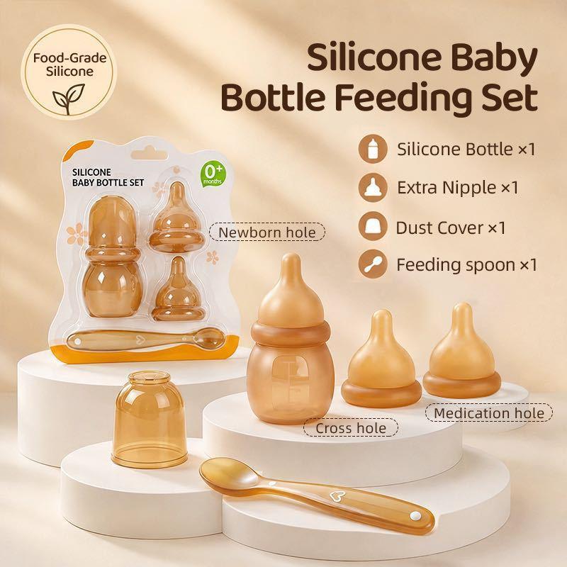Portable Anti-Colic Silicone Baby Feeding Bottle 60ml BPA Free Mini Soft Newborn Nursing Bottle for Travel