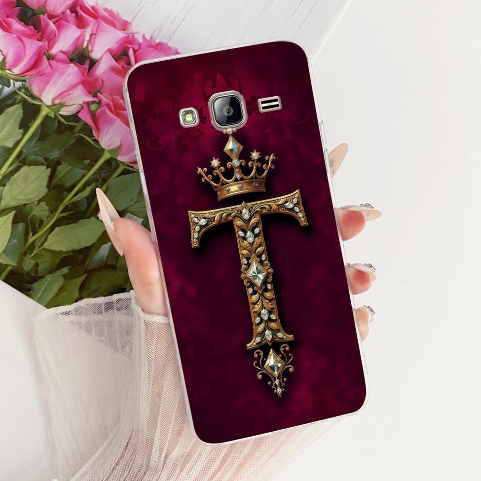 Transparent For Samsung Grand Prime Case SM-G530F Luxury Crown A-Z Letters 2D Flat Pattern Cover For Samsung Galaxy Grand Prime