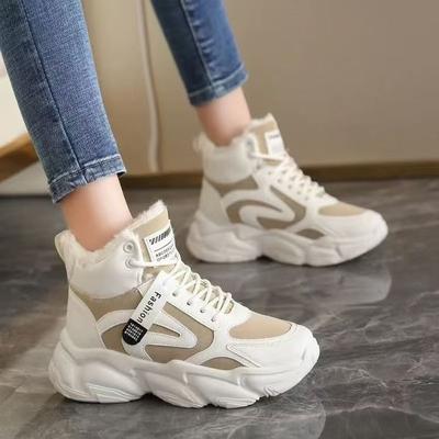 Хлопковая обувь женская флисовая для тепла зимняя флисовая нескользящая высокая кожаные кроссовки показывают ножки маленькая папина снежные хлопковые туфли женские