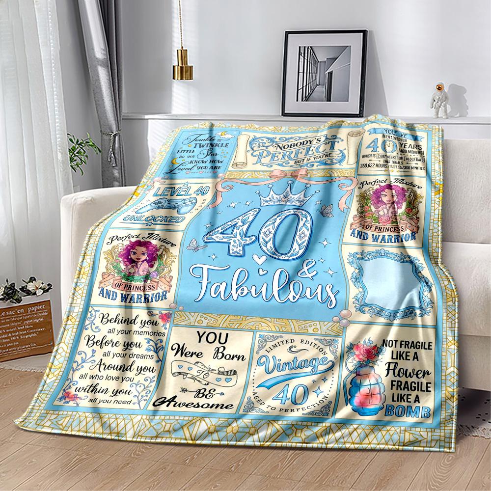 Happy 40th Birthday Celebration Flannel Blanket-Soft and Suitable for Sofas,Beds,Offices,Travel,All Seasons,Great Gift for Holidays and Birthdays.