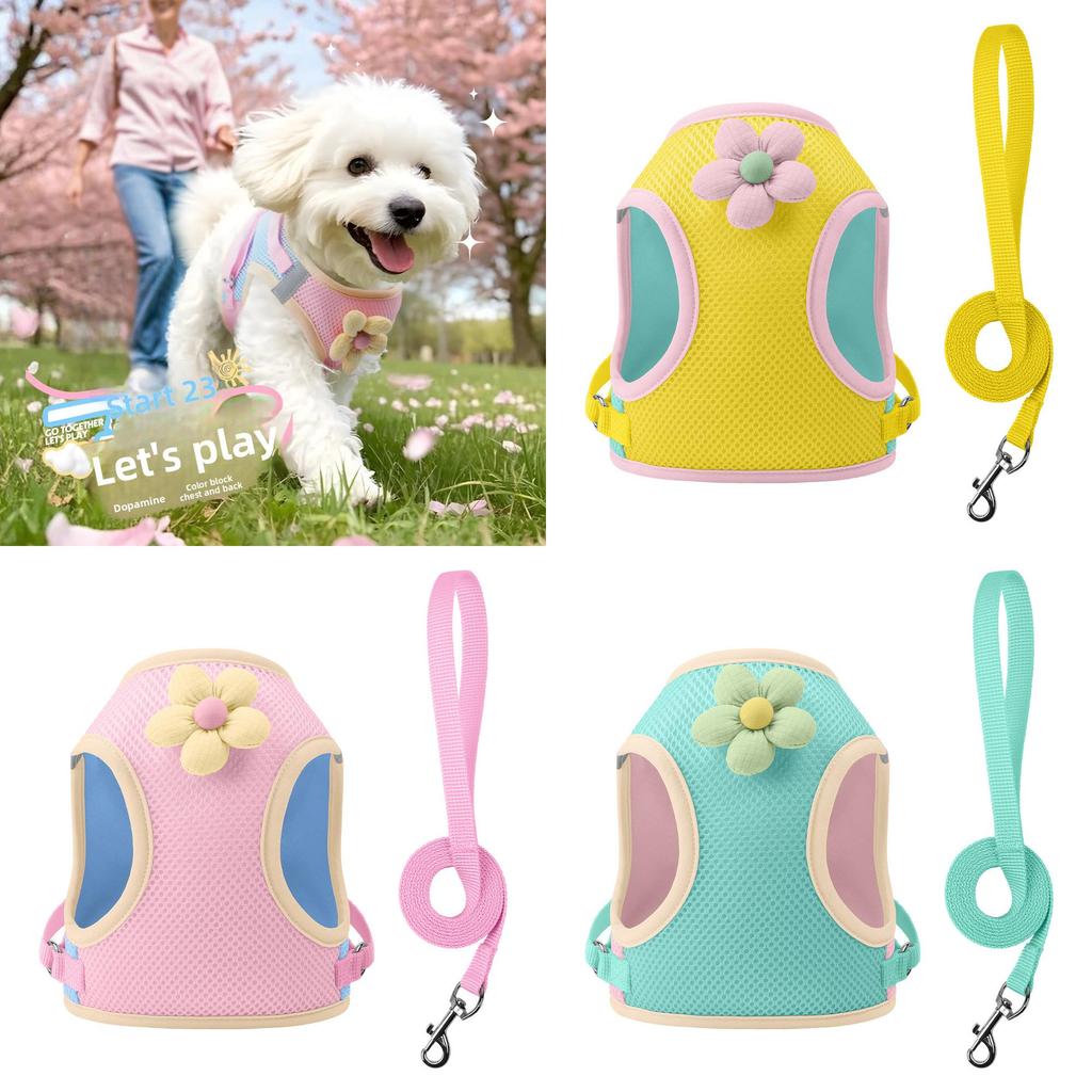 Pet Harness For Small Dogs In Pink Yellow Green Colors Breathable And Reduces Pulling