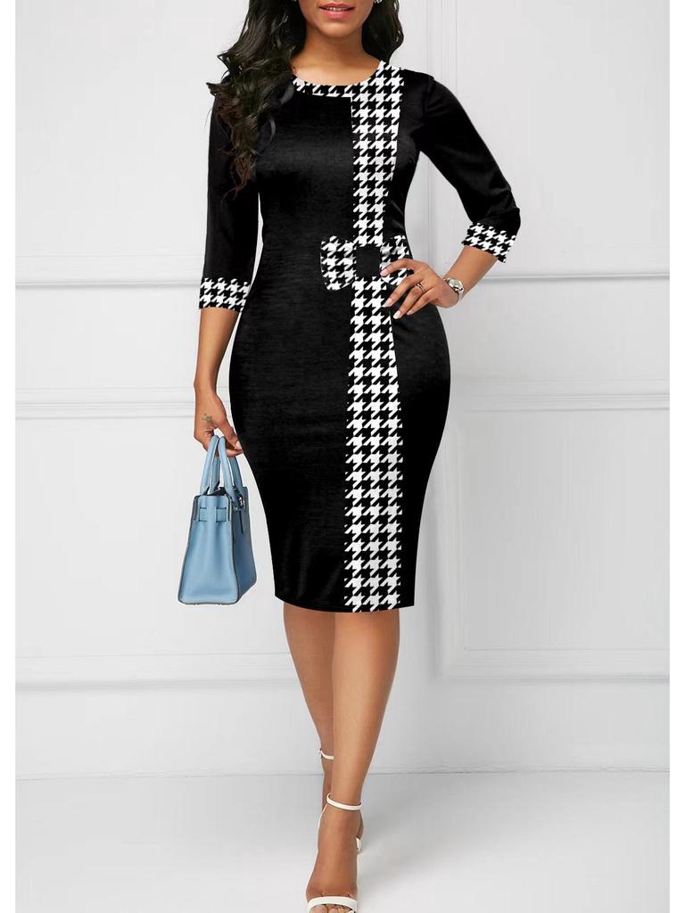 2023 Элегантное платье с принтом-пазлом в европейском и американском стиле с рукавами три четверти