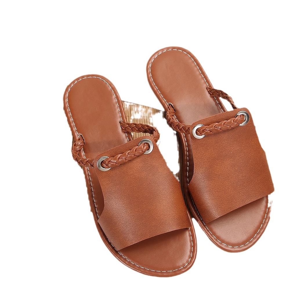 Внешняя торговля большой размер 2025 лето новые шлепанцы женские, однотонные, плетеные простые повседневные пляжные шлепанцы