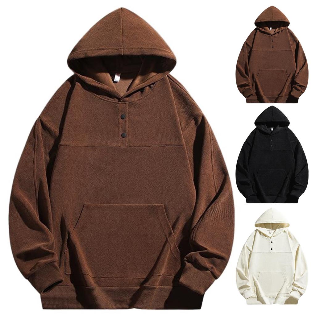 Men's Fashion Solid-color Hooded Sweatshirt, Casual Loose Large-sized Hooded Sweatshirt