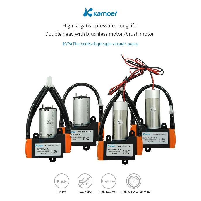 Kamoer 6-11L/min KVP8 Plus Mini Diaphragm Pump 12V 24V DC Motor Vacuum Pump Negative Pressure 0.07Mpa Suction Pump for Gas