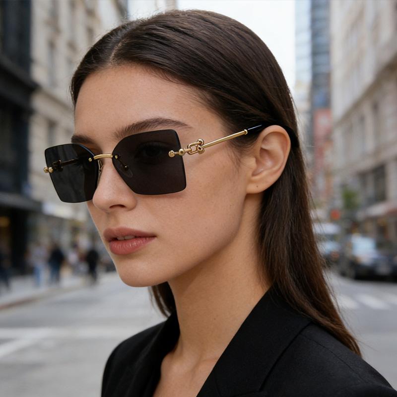 New square metal frameless sunglasses for men and women fashion trendy outdoor sunscreen sunshade glasses