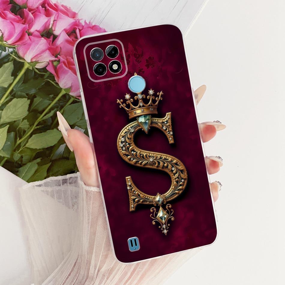 For Realme C21Y C25Y C21 Royal Crown Initial Letter Couple Phone Case For Realme C21 C 21Y C25Y Soft Silicone TPU Bumpers
