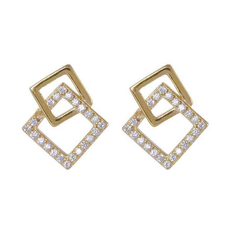 Banyan Tree S925 Silver Geometric Square Zircon Earrings for Women – Simple, Small, and Versatile.