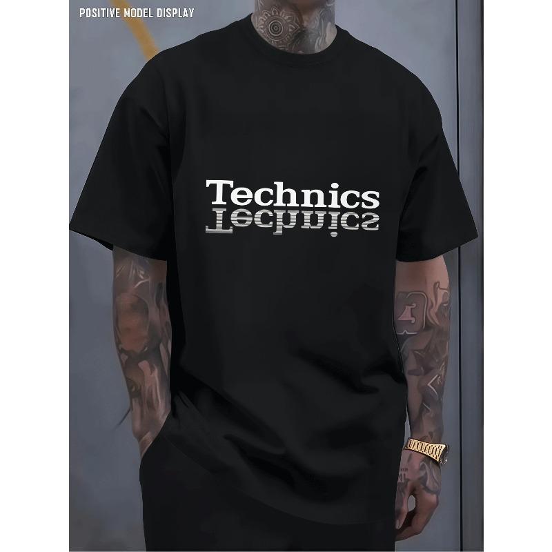 Мужская футболка Technics в европейском размере с полосатым принтом букв, Повседневный топ с круглым вырезом и короткими рукавами, Уличный стиль, Дышащая и мягкая смесовая ткань,