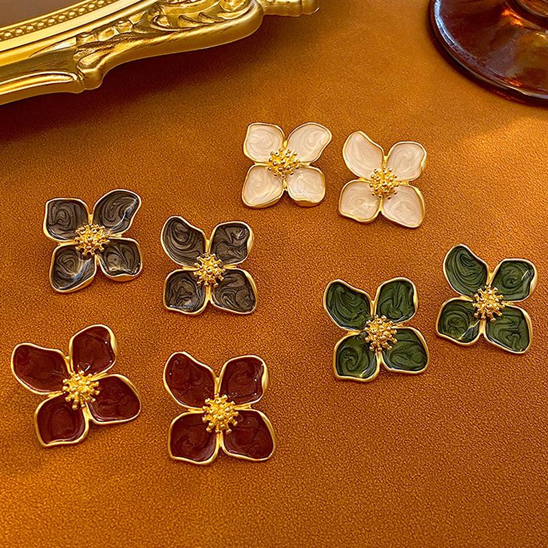 Серьги-гвоздики Roselle Dropped Glaze Flower для женщин и девушек, французские винтажные свадебные романтические ювелирные изделия, подарки