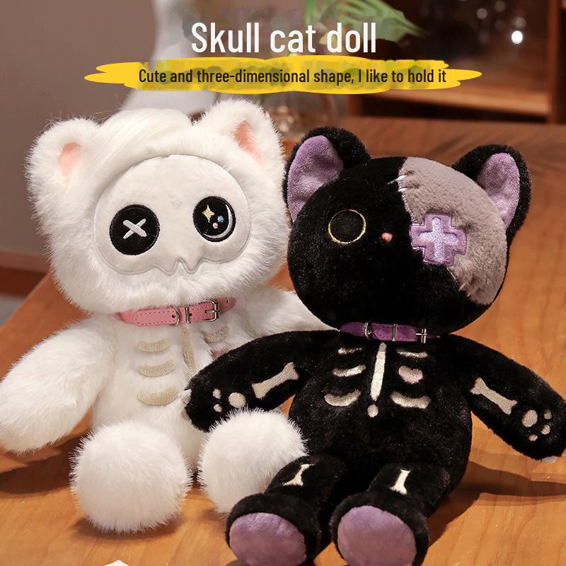 3D Plush Skull Cat Doll - Cute Cartoon Pillow and Creative Gift