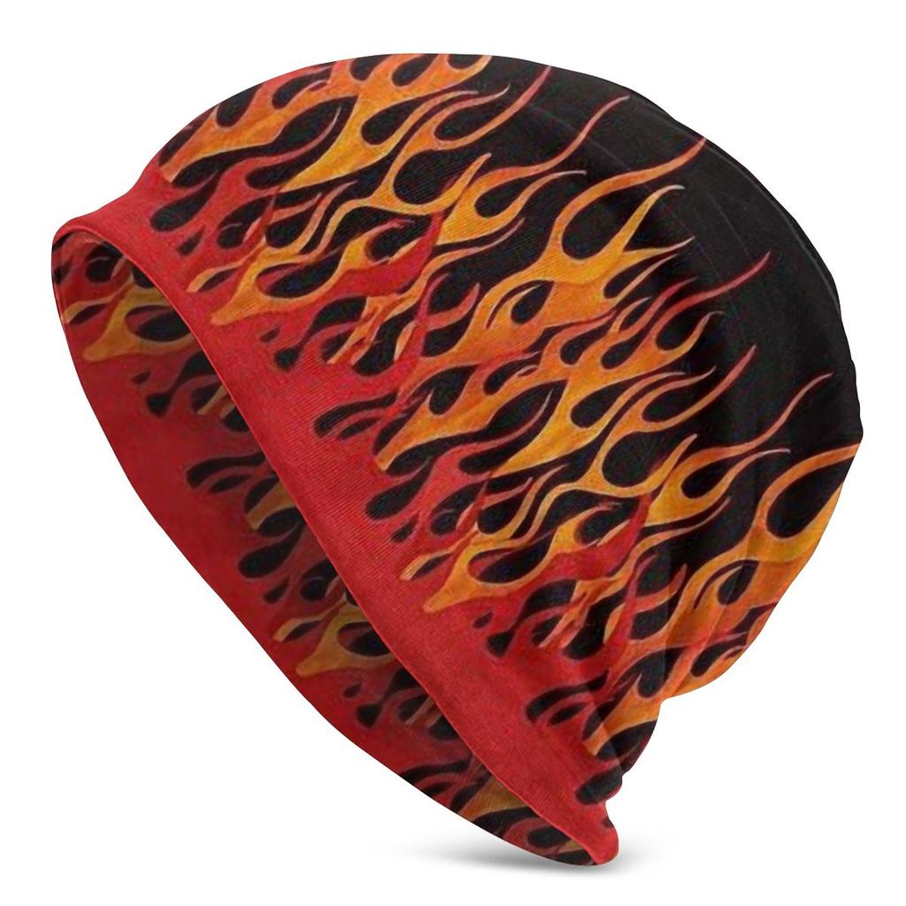 Orange Flames Fire Unisex Bonnet Winter Outdoor Double Layer Thin Hats For Unisex Women