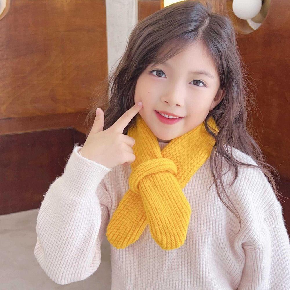 Корейский стиль Мальчики Девочки Шарф Однотонный Зимний Вязаный Шарф Простой Детский Вязаный Шарф Подарки