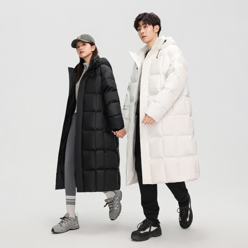 Модная длинная мужская зимняя пуховая куртка 2025 года - Белый утиный пух, Повседневный гонконгский стиль, Однотонная, Теплая верхняя одежда