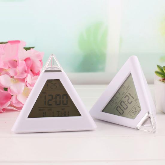 7 Colors Changing LED Light Triangular Thermometer Calendar Digital Alarm Clock