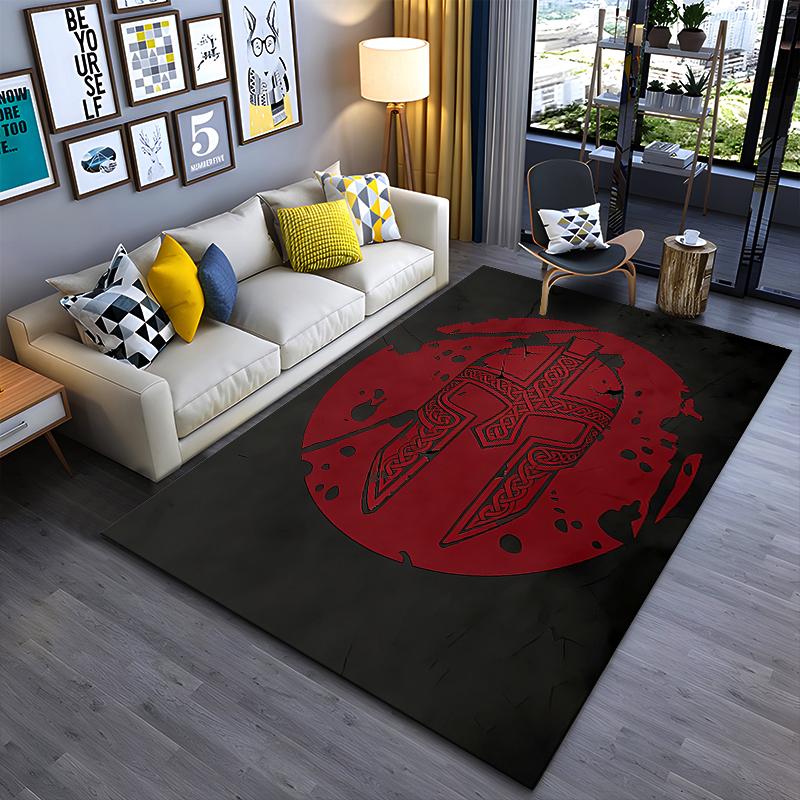 Viking Helmet Red Circle Pattern Area Rug for Living Room Decor Suitable for use as an anti-slip for living room bedroom sofas