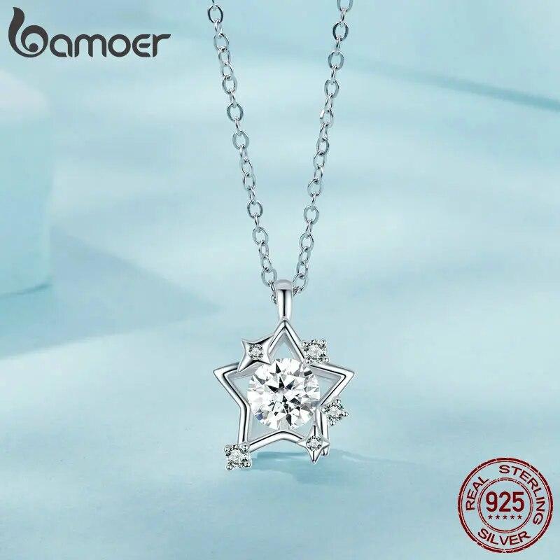 BAMOER стерлингового серебра 925 пробы блестящая звезда кулон ожерелье Pave установка CZ для женщин подарок на день рождения модные изящные ювелирные изделия подарок