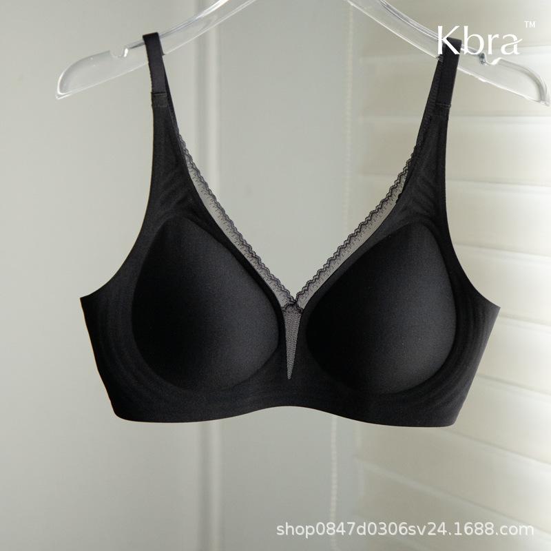 Deep V Lace Neck Underwear Women's Traceless Lift Collect Breasts Anti-sagging Soft Support Thin Bra Cover