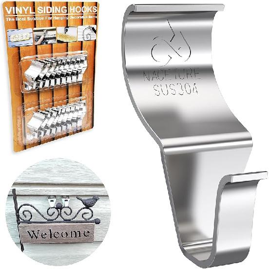 NACETURE Vinyl Siding Hooks 20 Pack Heavy Duty Siding Clips Vinyl Siding Hanger for Hanging on Patio, No Hole Need Command Outdoor Hook Hang to Decor