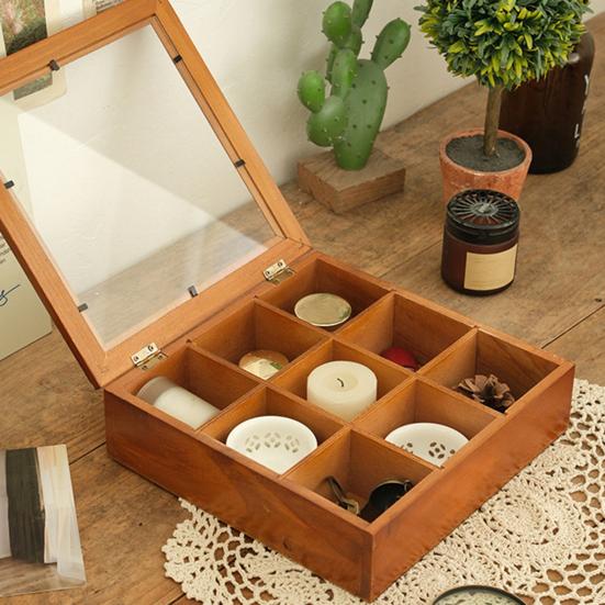 Деревянный ящик для хранения с 9 отделениями, коробка для коллекции камней с прозрачной акриловой крышкой, ретро-кейс для хранения ювелирных изделий, кристаллов и мелких предметов коллекционирования