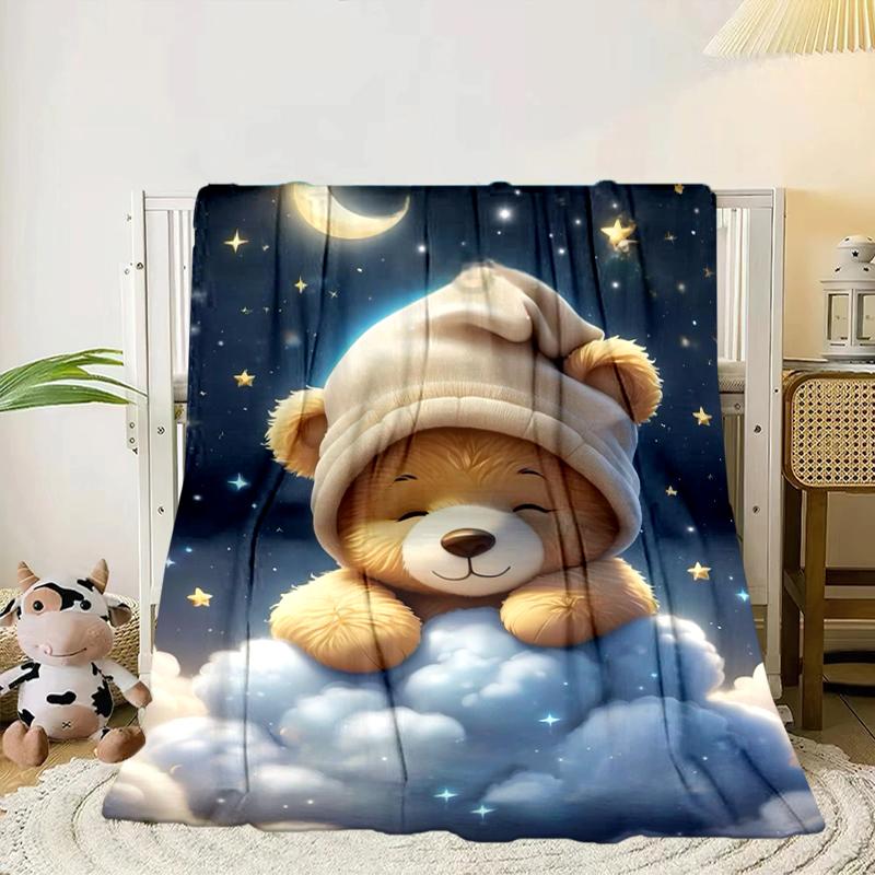 Teddy Bear Night Sky Blanket Flannel Blanket for bed, sofa, Camping, Hiking, Picnic Essentials, gift for family Fan gifts