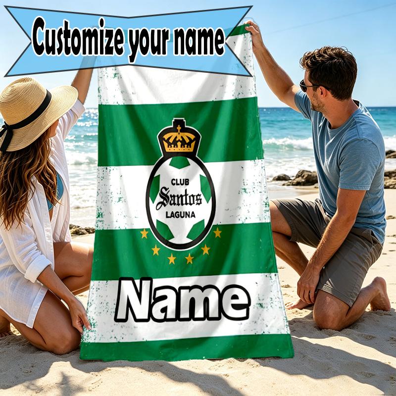 Custom Name Personalized Club Santos Laguna Print Beach Towel, for Trip Camping Beach Party Home Decor, Birthday Gift for Family & Friends