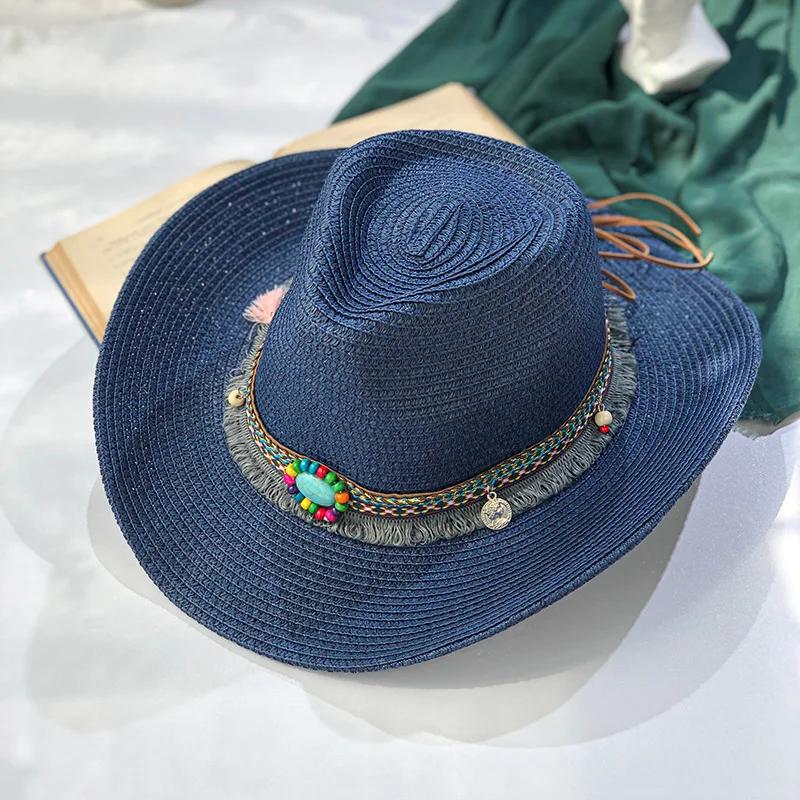 Summer Women's Men's Sun Hat Western Cowboy Gentleman Jazz Sunscreen Handmade Straw Hats