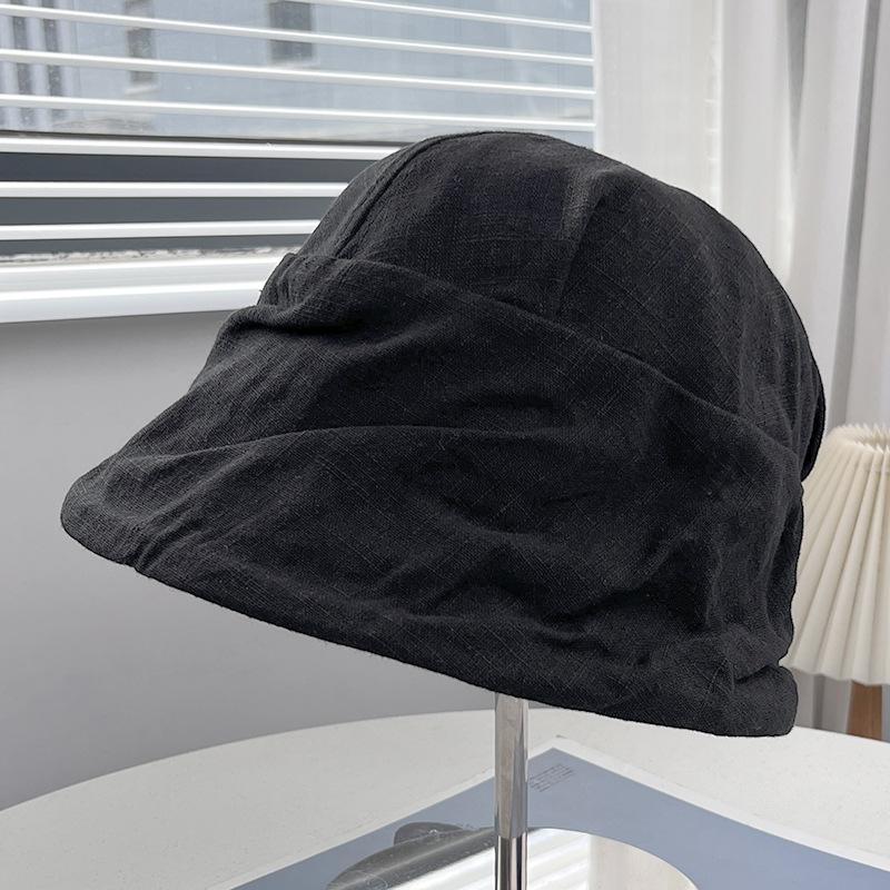 New linen pleated bucket hat women's spring and summer face small breathable versatile basin hat sunscreen sunshade bucket hat