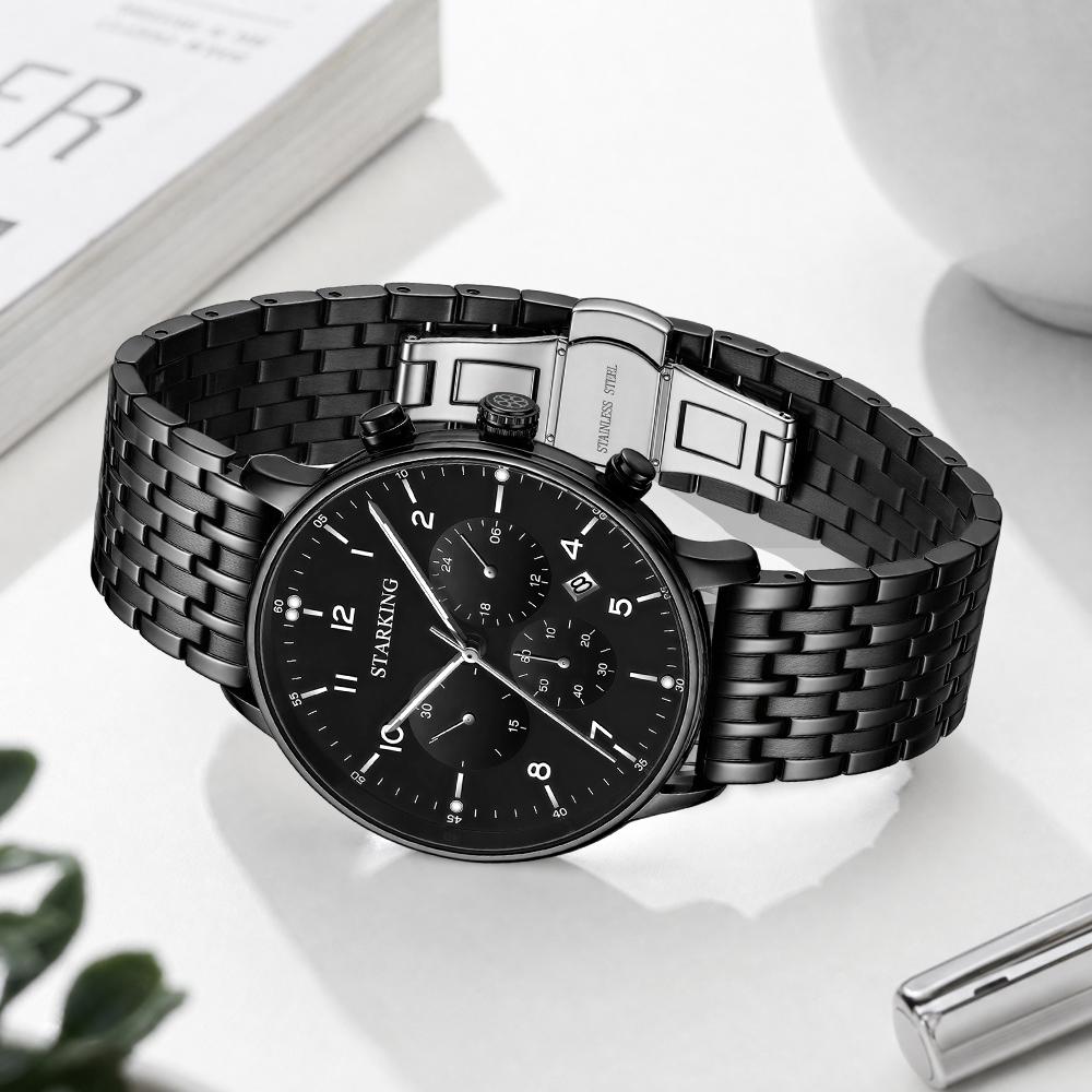 STARKING Luxury Men Quartz Watch Waterproof Luminous Sports Watches Date Chronograph Watch Stainless Steel Strap Gifts for Men