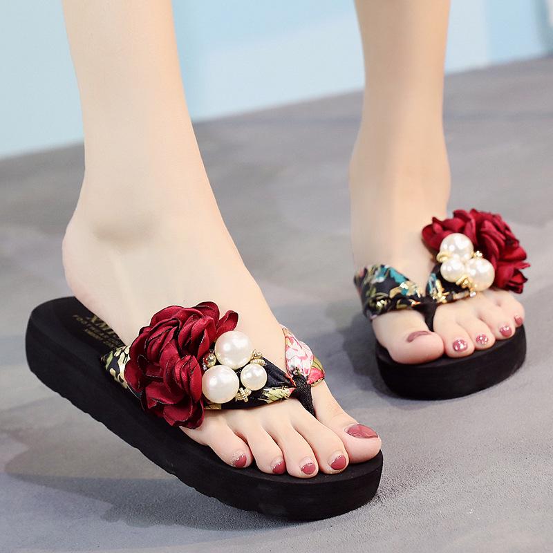 Summer Beach Flip Flops Women's Sandals Handmade Flowers Casual Clip Flat Sandals Slippers Outside Wearing Women's Shoes