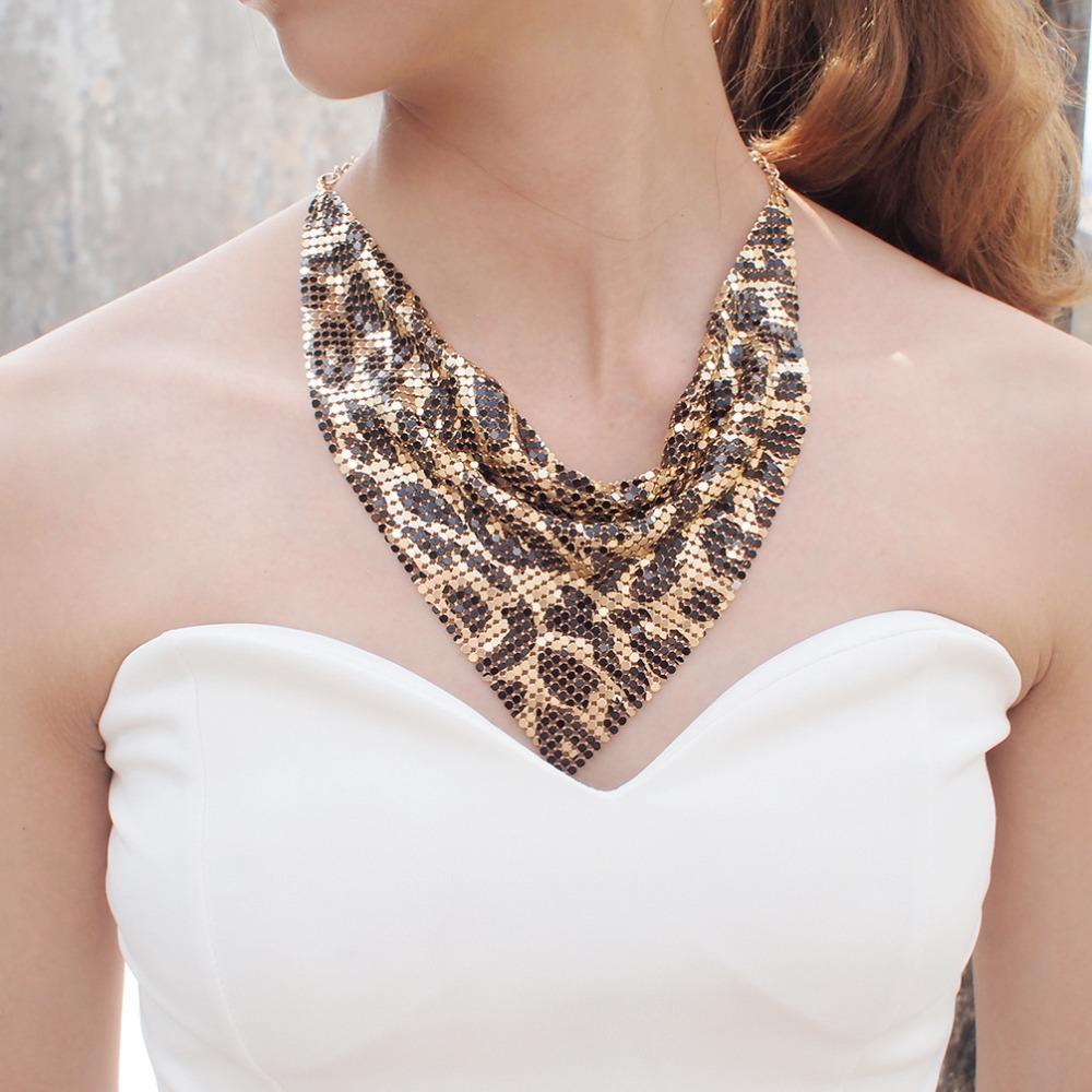 Aesthetic Leopard Print Necklace Chain Choker Detachable Collar Metal Triangular Scarf Girls