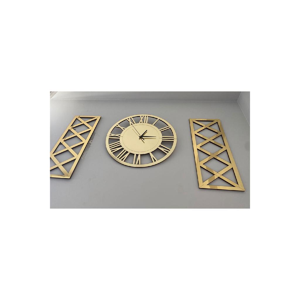 Стильные настенные часы, набор из 3 предметов, золото, 40 см. Декоративные стильные настенные часы с римскими цифрами, 18x48 см. Перекрестные столы.