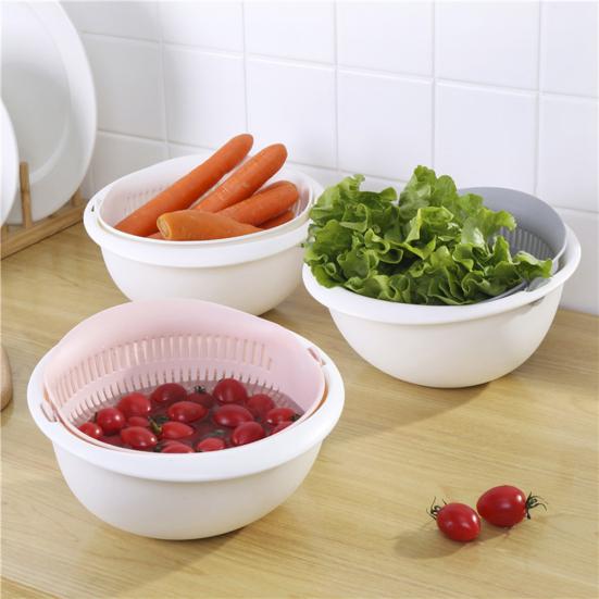 Home Kitchen Draining Basket Fruit Vegetable Wash Layer Rotating Double Strainer