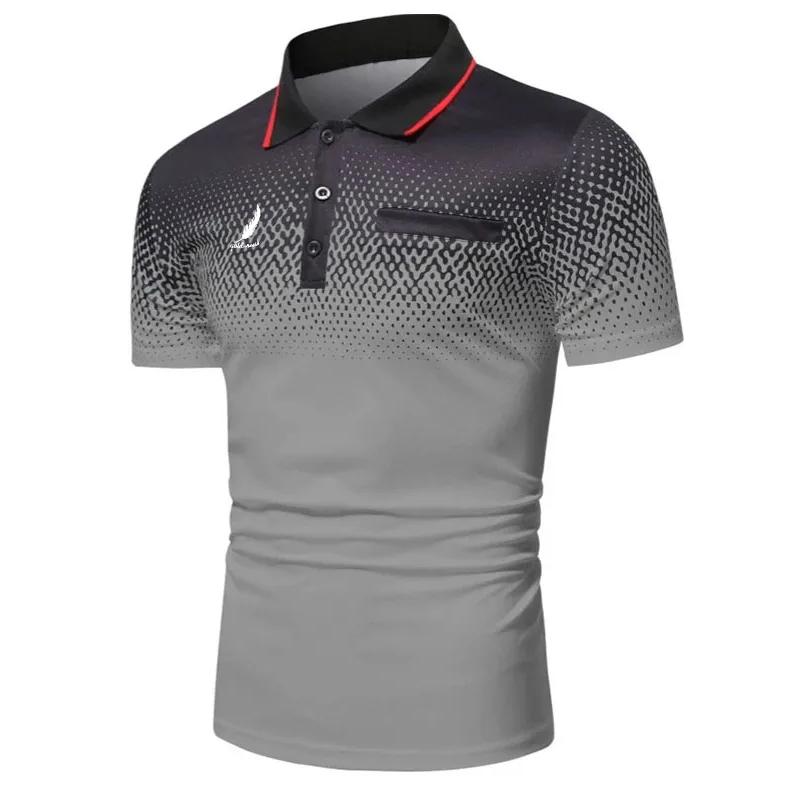 Новая мужская повседневная рубашка поло с отложным воротником и принтом, мужская повседневная рубашка с короткими рукавами в деловом стиле
