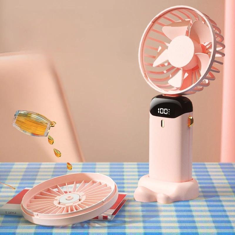 Ручной мини-вентилятор 3000 мАч складной портативный настольный уличный шейный подвесной 5-скоростной USB перезаряжаемый вентилятор подставка для телефона экран дисплея