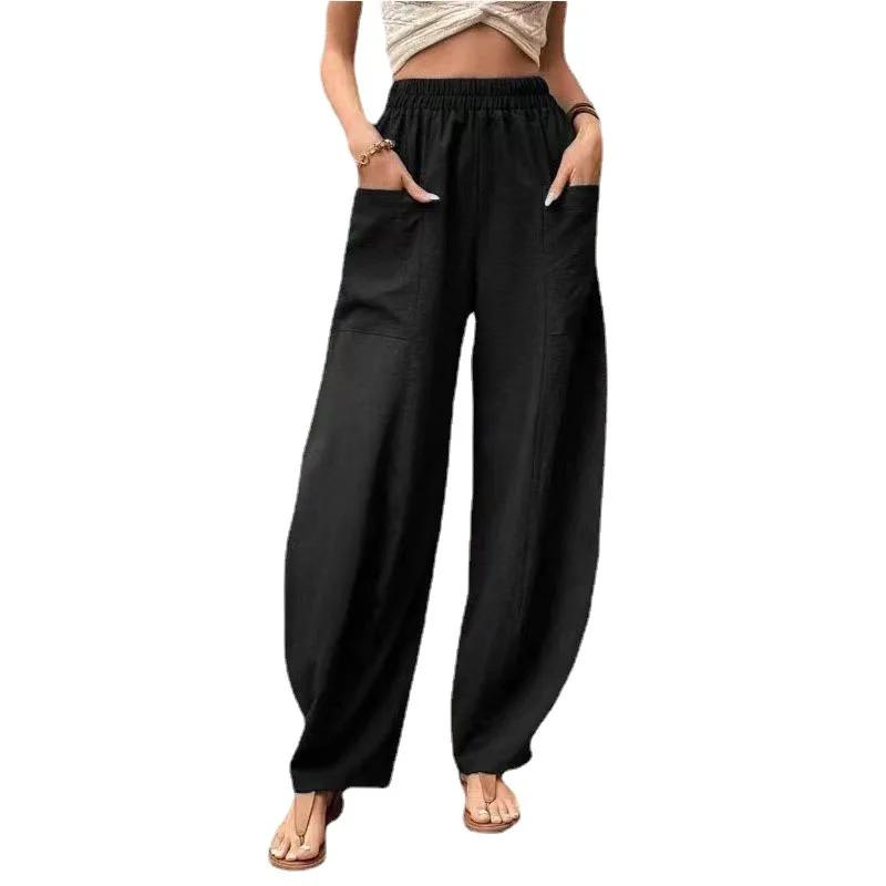 2024 Independent Station Amazon Cross-border Женская одежда Однотонные повседневные брюки с карманами Женские свободные брюки