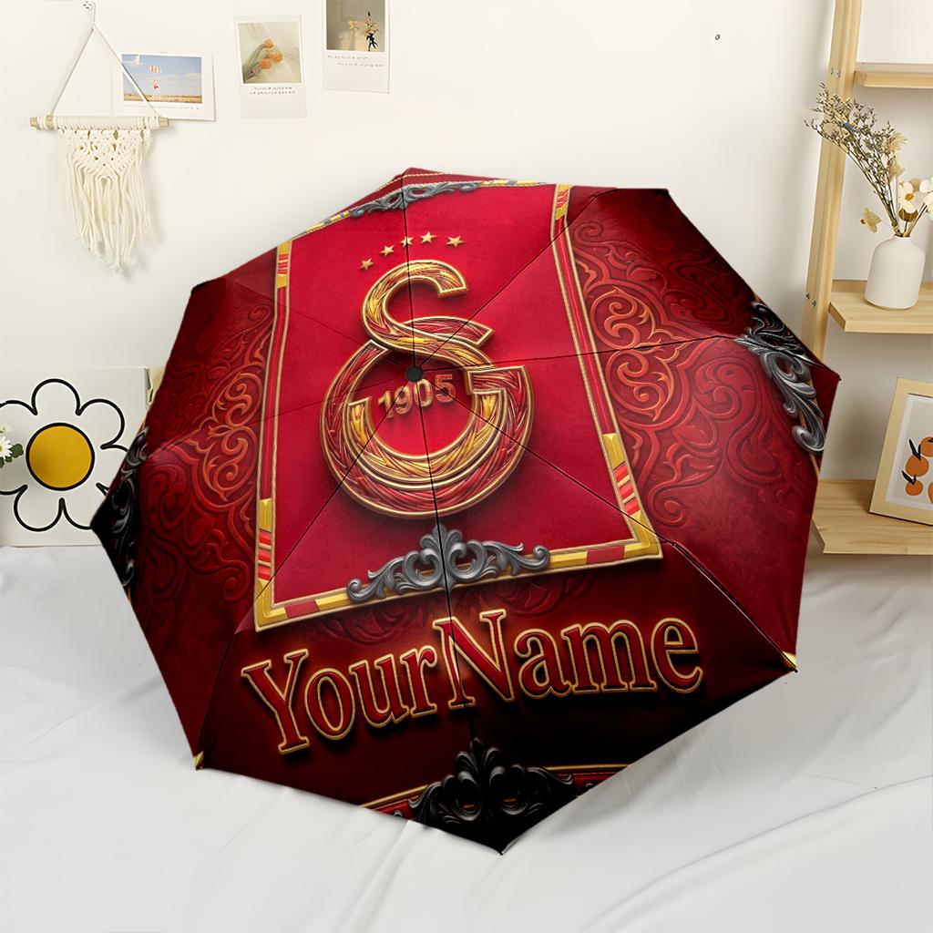 Galatasaray1 Customized Name Umbrella Compact Travel Automatic Umbrella Retractable Design with 8-Rib Durability Foldable Design