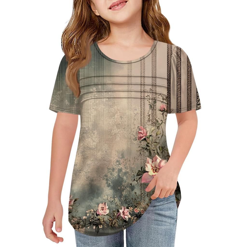 Детские футболки-поло Летнее пальто для отдыха с короткими рукавами Футболка с круглым воротником и принтом