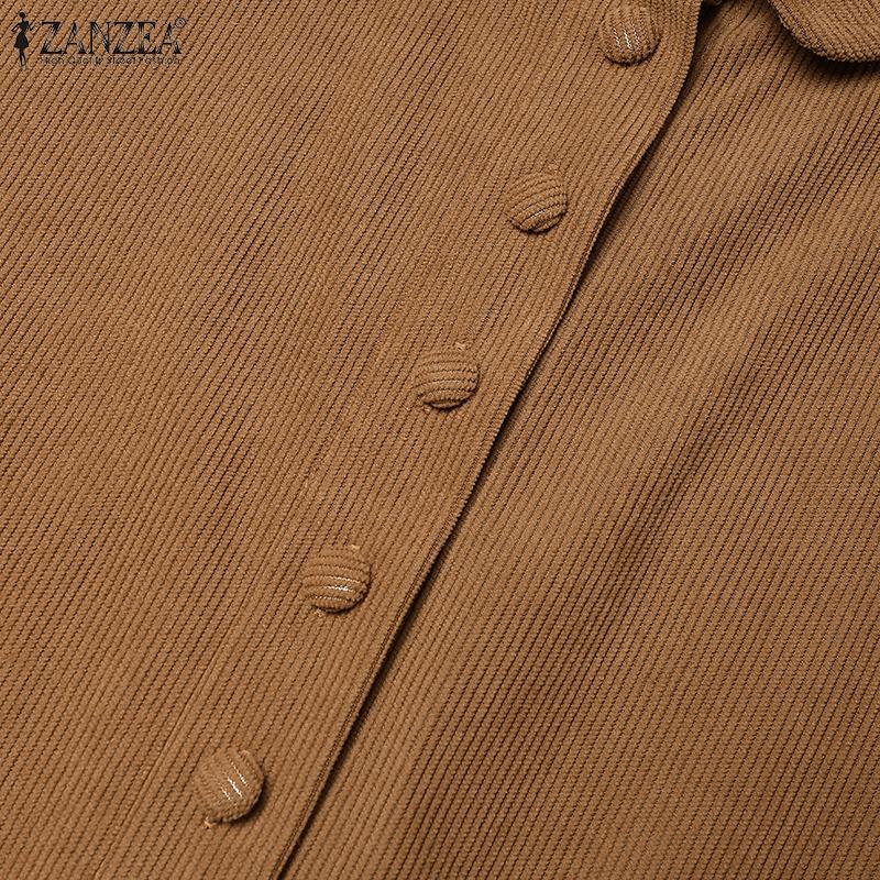 ZANZEA Женское повседневное платье в стиле ретро с отложным воротником и длинными рукавами