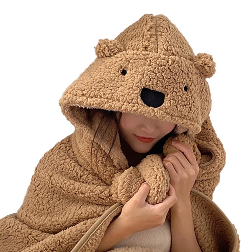 Зимний плед-накидка с капюшоном, толстый, мягкий, плюшевый, теплый, носимый плед для детей и взрослых