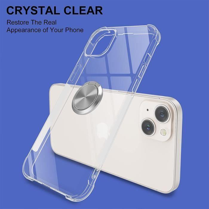Coque - Renforcée - pour iPhone 15 - Transparent - Anneau Antichoc - Support Mains Libres
