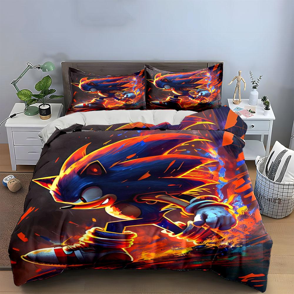 Blue hedgehog with flames. Bedding sets Duvet cover sets Duvet covers Pillowcases(1 * Duvet Cover 2 * Pillowcases without duvet insert)